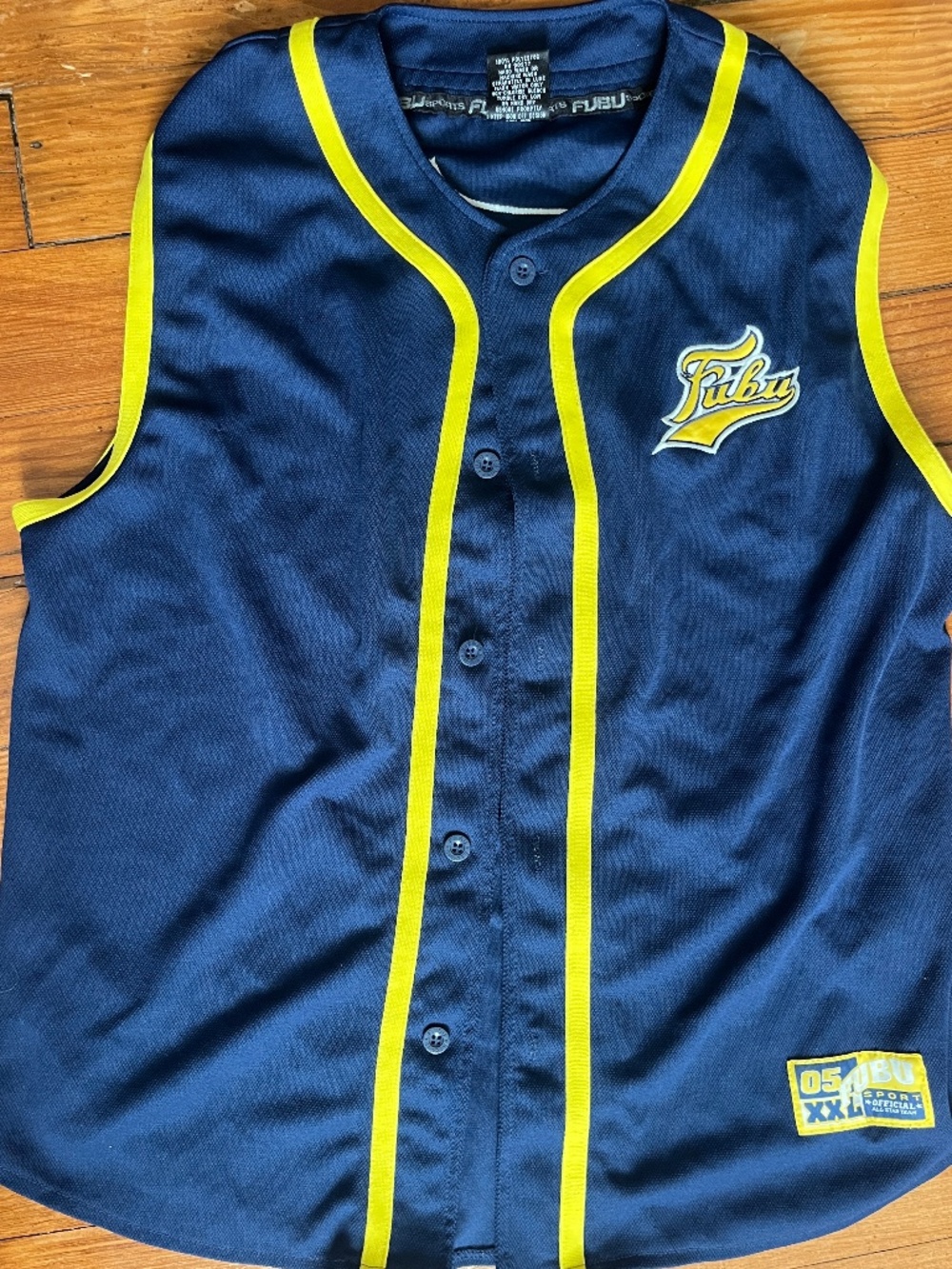 Vintage FUBU Sleeveless Baseball Jersey Mens L Blue Yellow Fubu League 05